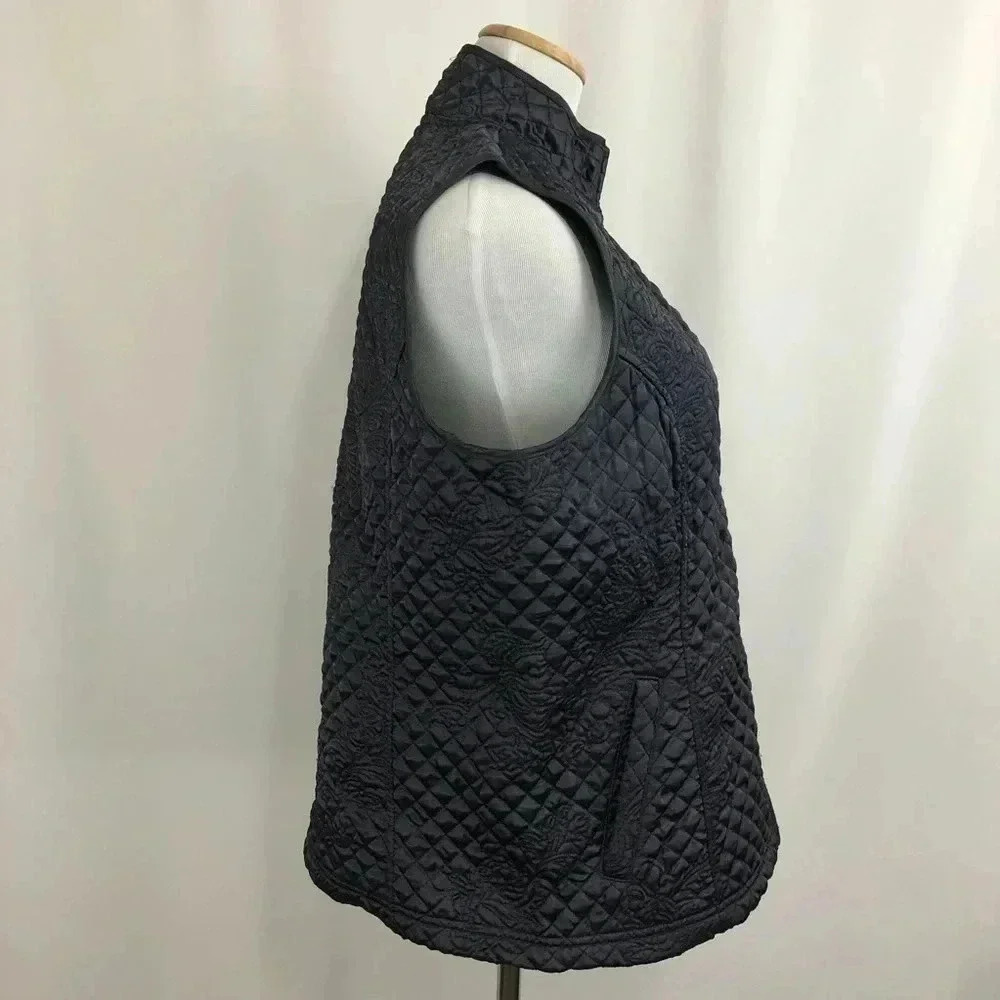 Susan Graver Women’s Vest Medium Gray Front Zip Quilted Pockets - Picture 6 of 8